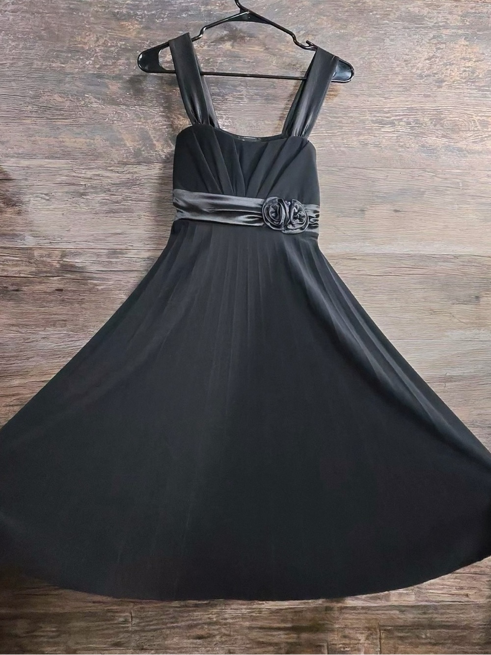 Taboo Black A-Line Midi Dress with Satin Rosette Waist